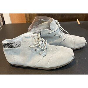 Bobs Skechers Womens Size 8 Grey Suede Ankle Boots Flat Lace Up Memory‎ Foam